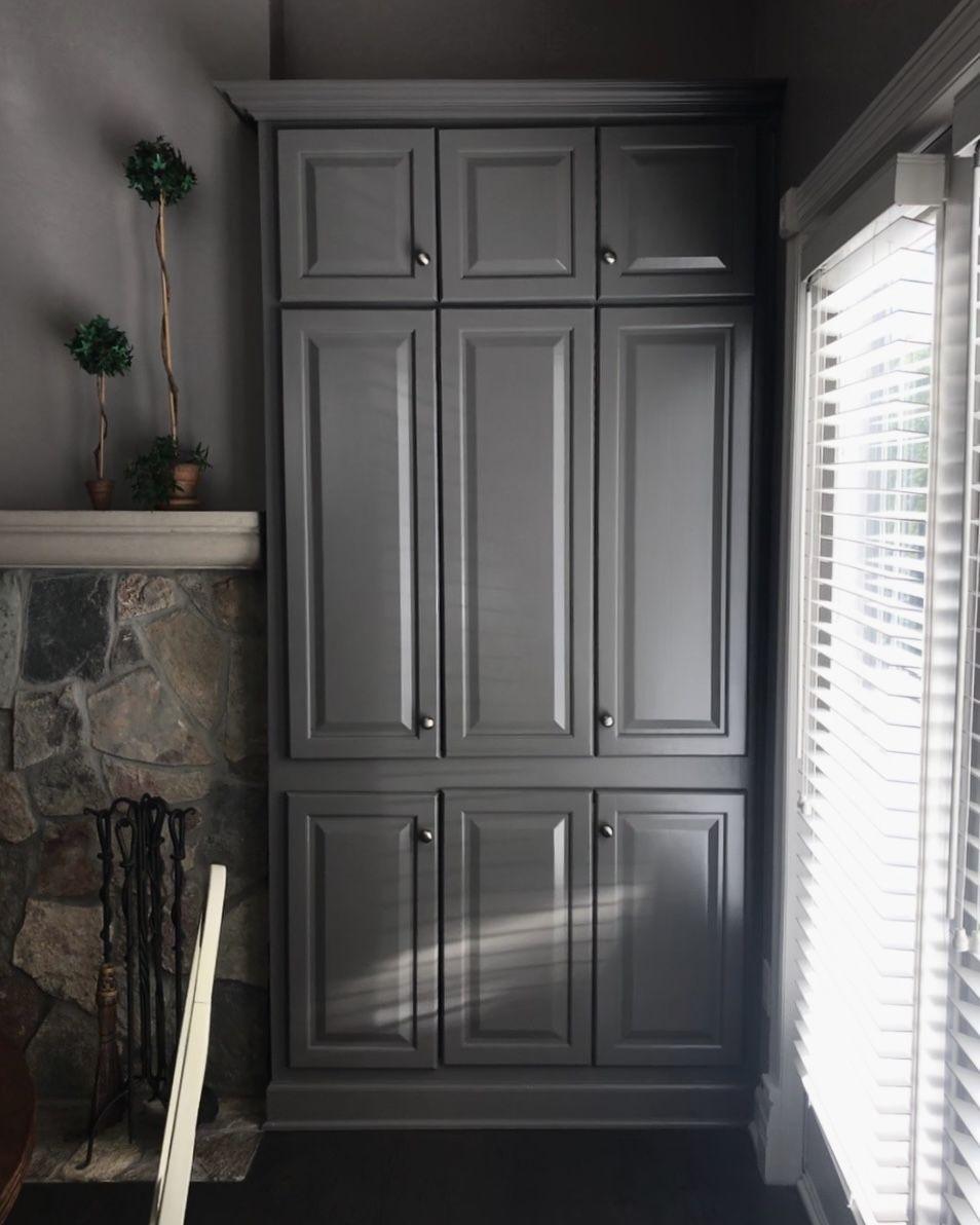 Charcoal painted built-in cabinet tower