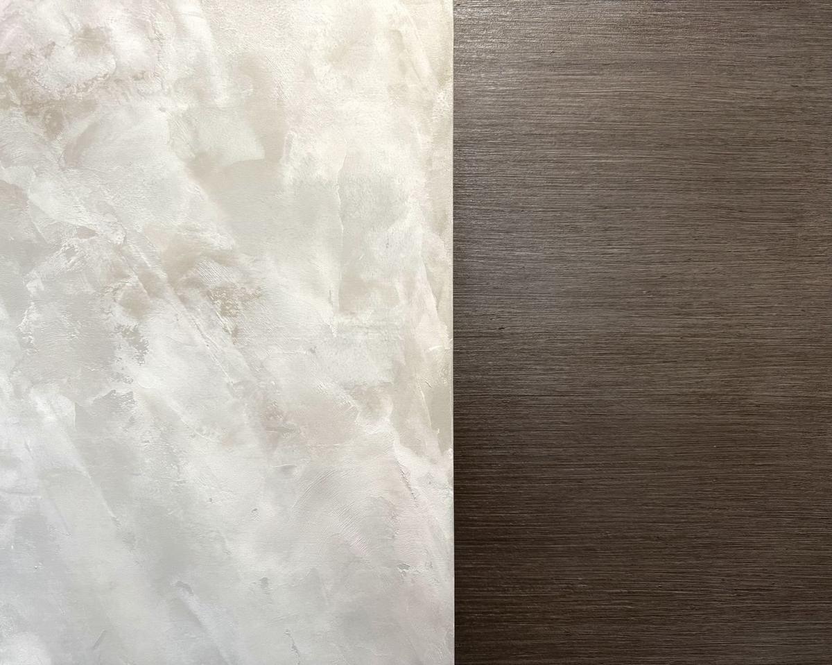 Plaster and grasscloth wall pairing, living room